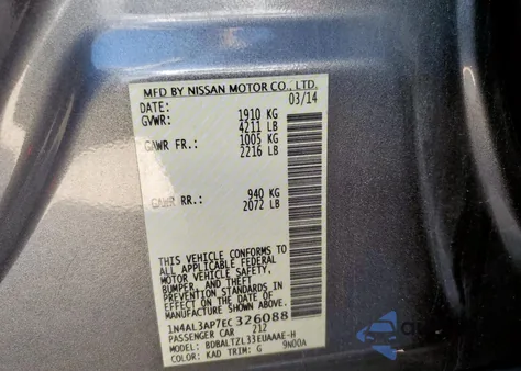 2014 Nissan Altima 2.5 from USA, damaged, VIN 1N4AL3AP7EC326088